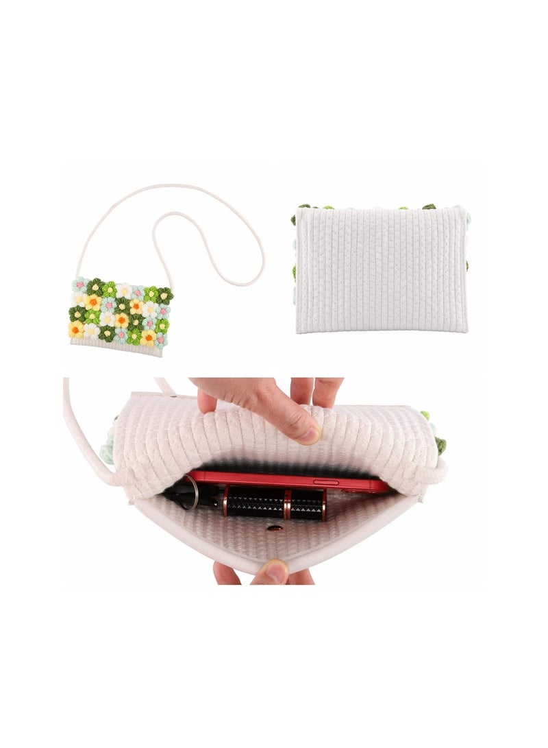 Handcrafted Summer Beach Crossbody Bag for Women Cute Small Cotton Purse with Floral Knitting - Image 3